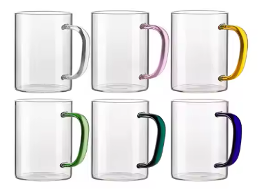 Sublimation Clear 12oz Coffee Mugs with Color Handles